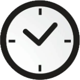 A simple black and white clock showing the time as 10:10.